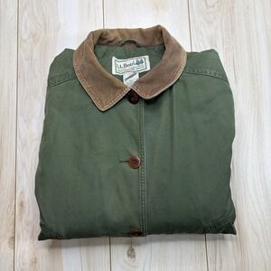 L.L. Bean Canvas Barn Field Chore Coat Jacket Green Beige Corduroy XL Quilted